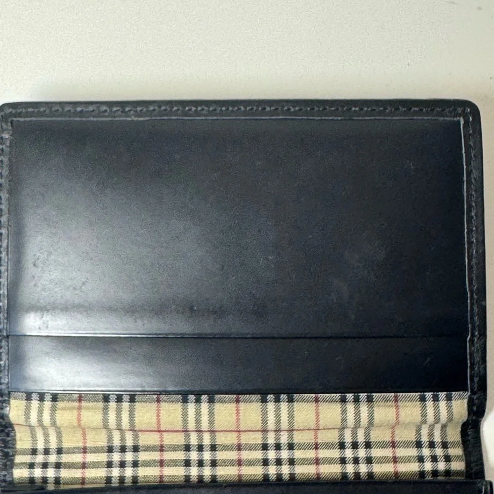 Burberry Unisex Black Canvas Card Holder With Leather Trim & Checkered Interior